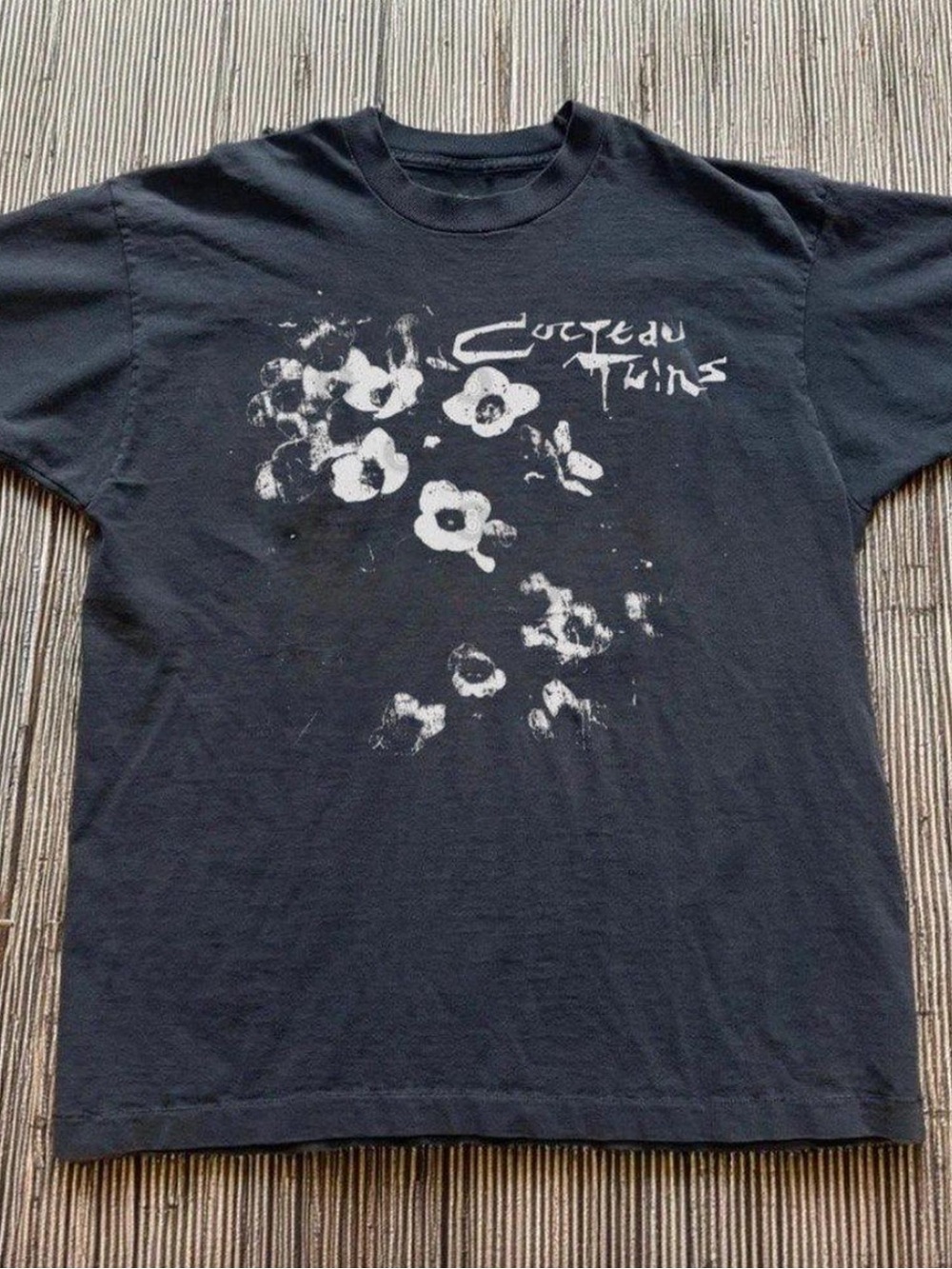 Cocteau Twins Black Graphic Tee with White Floral Print